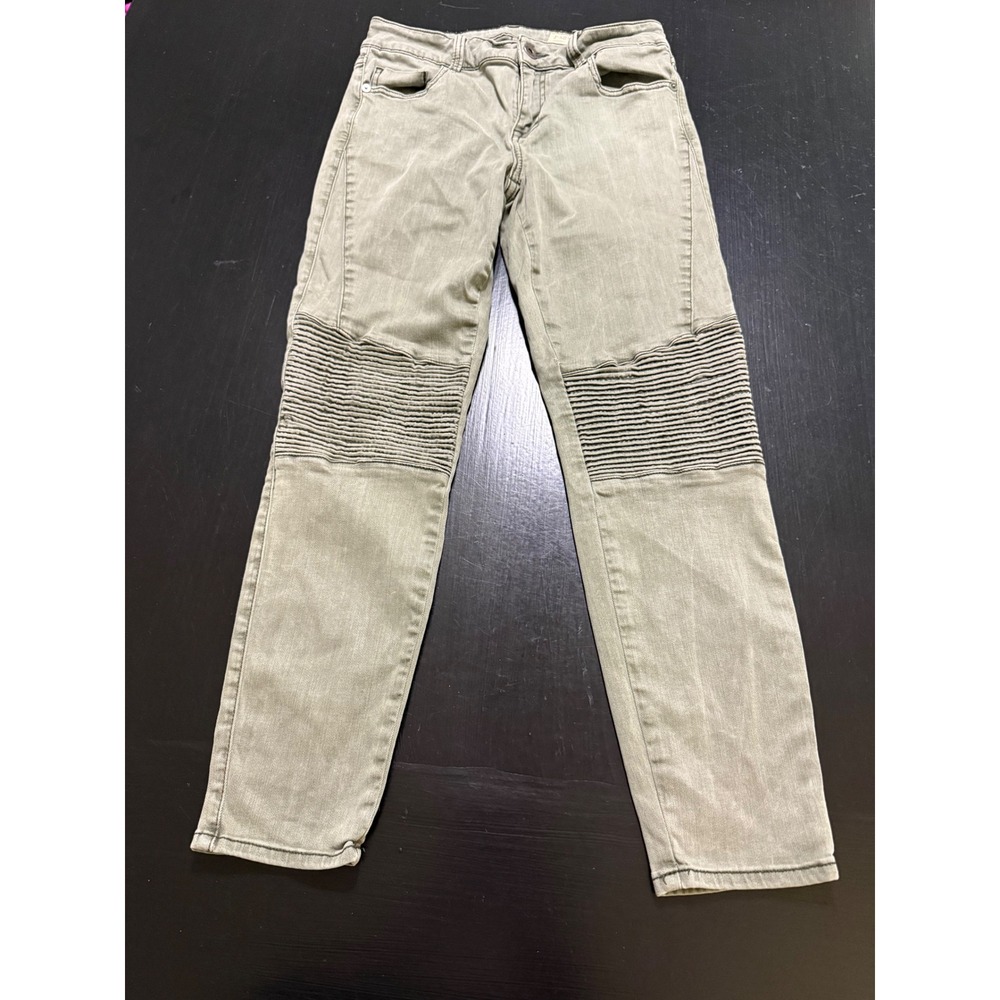 Pistola Womens Moto Skinny Jeans Olive Green Ribbed Knee Size 28